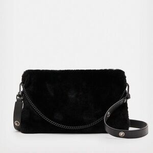 AllSaints Eve Genuine Shearling Crossbody Bag Convertible Chain Strap Zip Top